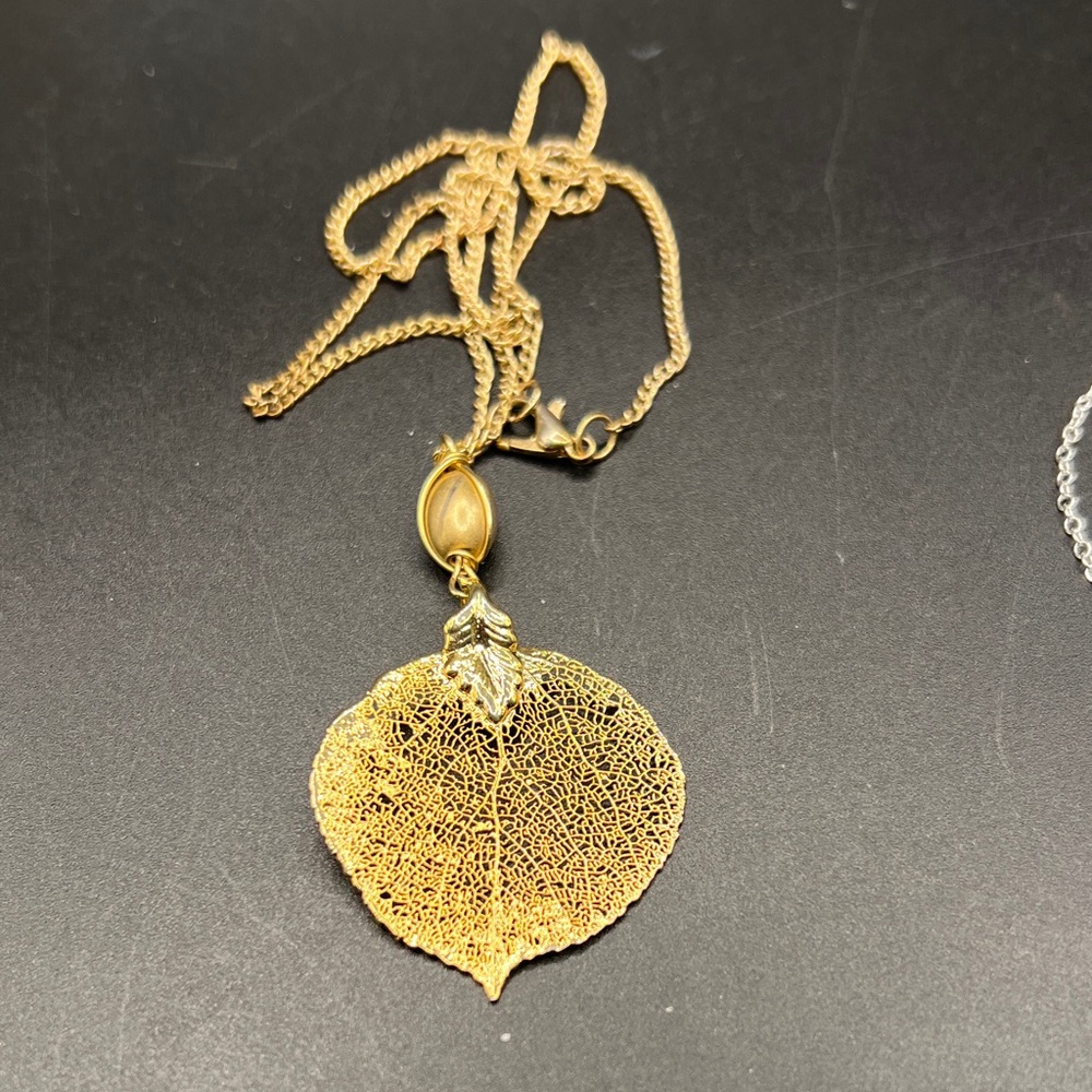 Vintage Gold Dipped Aspen Leaf  Necklace